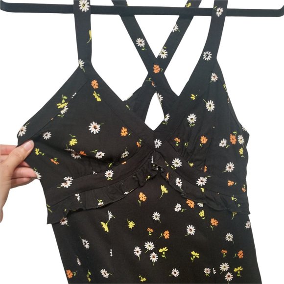 Forever 21 Floral Ruffle Slit Maxi Dress Size Med - Picture 4 of 12